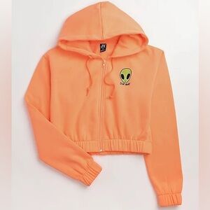JV by Jac Vanek Stay Away Coral Large Zip Crop Hoodie NWOT